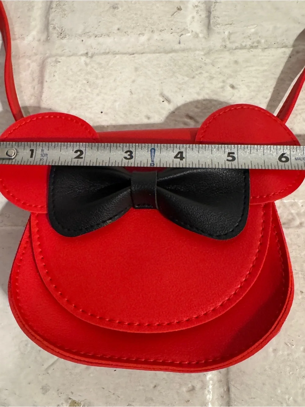 Vintage Red Mouse Ears Crossbody Purse with Black Bow, Made in Korea